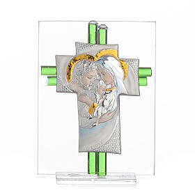 Geschenk Hochzeit Kreuz aus Muranoglas Heilige Familie in blau, 10,5 cm