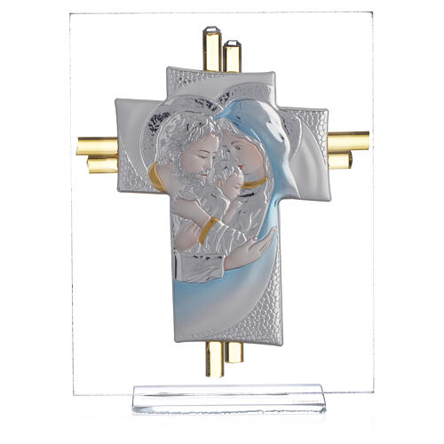 Geschenk Hochzeit Kreuz aus Muranoglas Heilige Familie in blau, 10,5 cm 5