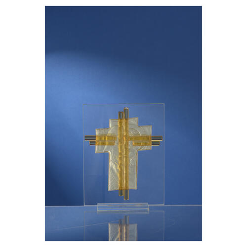 Geschenk Hochzeit Kreuz aus Muranoglas Heilige Familie in blau, 10,5 cm 8