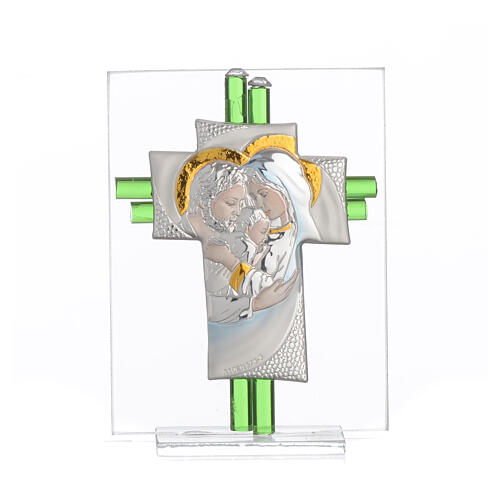 Geschenk Hochzeit Kreuz aus Muranoglas Heilige Familie in blau, 10,5 cm 9