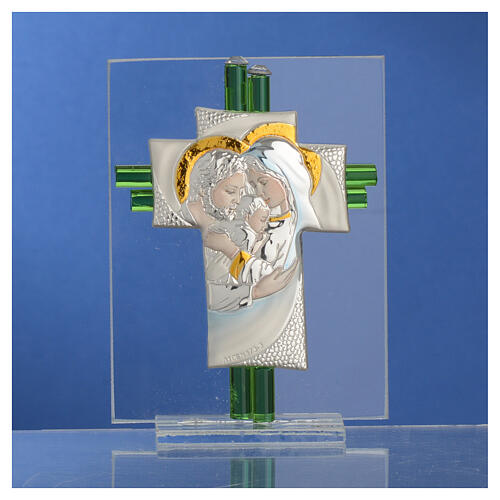 Geschenk Hochzeit Kreuz aus Muranoglas Heilige Familie in blau, 10,5 cm 10