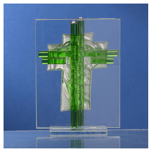 Geschenk Hochzeit Kreuz aus Muranoglas Heilige Familie in blau, 10,5 cm 4
