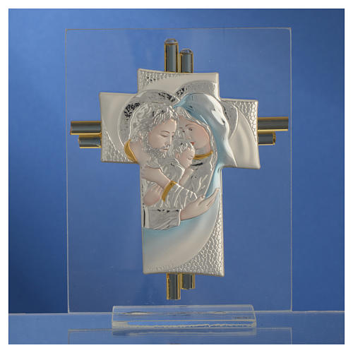 Regalo Matrimonio cruz S. Familia vidrio Murano aguamarina h. 10.5 cm 6