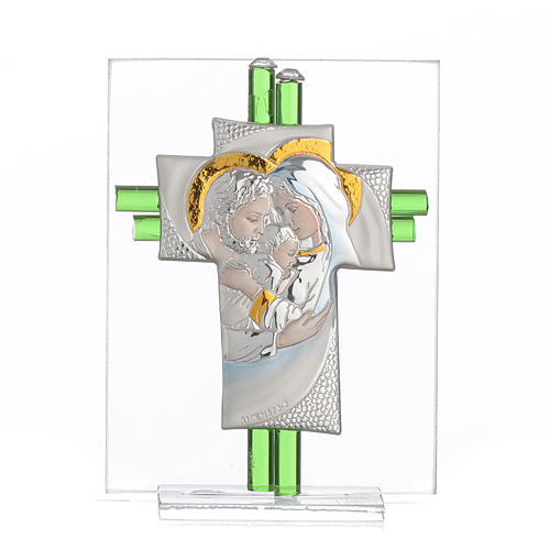 Regalo Matrimonio cruz S. Familia vidrio Murano aguamarina h. 10.5 cm 1
