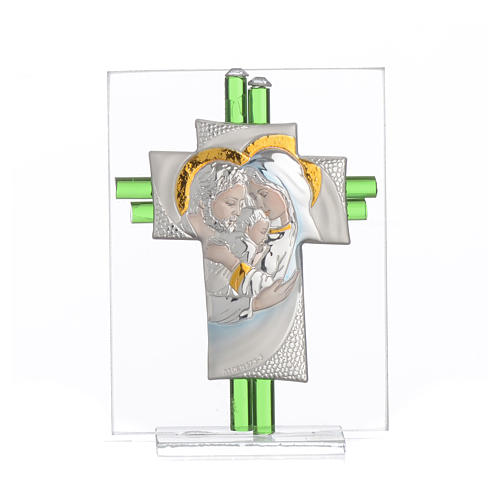 Bonbonnière Mariage croix Ste Famille verre Murano aigue-marine h 10,5 cm 9