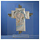 Bonbonnière Mariage croix Ste Famille verre Murano aigue-marine h 10,5 cm s6