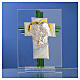 Bonbonnière Mariage croix Ste Famille verre Murano aigue-marine h 10,5 cm s10