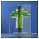 Bonbonnière Mariage croix Ste Famille verre Murano aigue-marine h 10,5 cm s12
