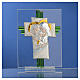 Bonbonnière Mariage croix Ste Famille verre Murano aigue-marine h 10,5 cm s2