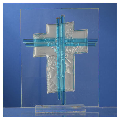Kreuz aus Muranoglas mit Engelsmotiv, blau und silber, 14,5 cm 4