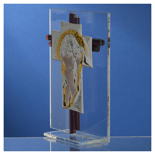 Kreuz Glas rosa Silber Platte Jesus 14.5cm 3