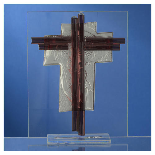 Cruz Cristo Vidrio Murano Púrpura y plata h.14.5 cm 4