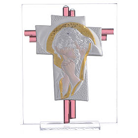 Croix Christ verre Murano lilas et argent h 14,5 cm