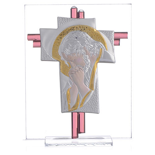 Croix Christ verre Murano lilas et argent h 14,5 cm 1