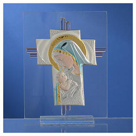 Kreuz aus Muranoglas Geburt in blau und silber, 14,5 cm