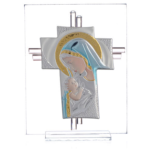 Kreuz aus Muranoglas Geburt in blau und silber, 14,5 cm 1