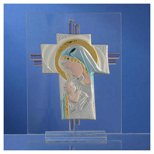 Kreuz aus Muranoglas Geburt in blau und silber, 14,5 cm 2