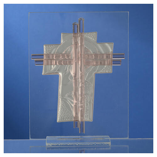 Kreuz aus Muranoglas Geburt in blau und silber, 14,5 cm 4
