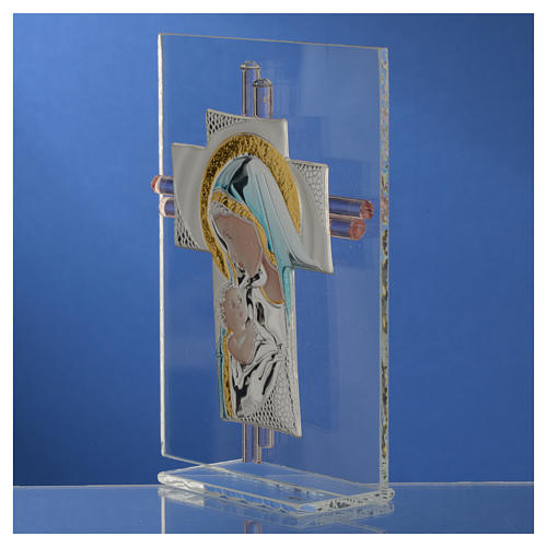 Cruz Nacimiento vidrio Murano azul y Plata h. 14,5 cm 3