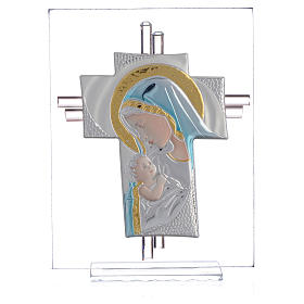 Croce Nascita vetro Murano blu e Argento h. 14,5 cm