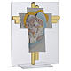 Favour with cross,Holy Family in aquamarine Murano glass and silver 14.5cm s2