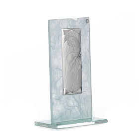 Favour with image of Christ in silver and sky blue glass 11.5cm