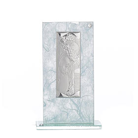 Bomboniera Cristo vetro argento celeste h. 11,5 cm