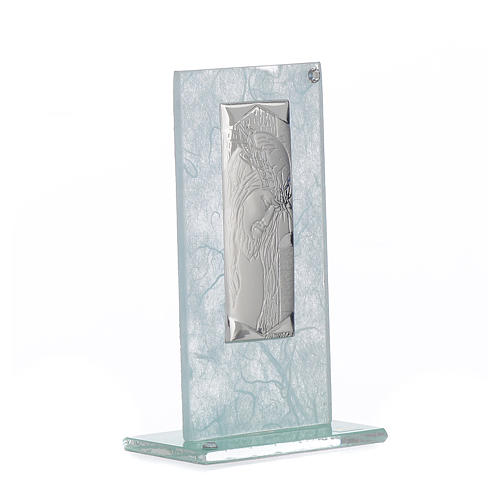 Favour with image of Christ in silver and sky blue glass 11.5cm 2