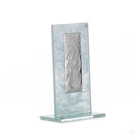 Holy Family favour, image in silver and sky blue glass 11.5cm