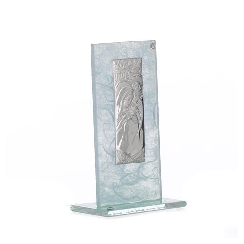Holy Family favour, image in silver and sky blue glass 11.5cm 5