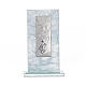 Holy Family favour, image in silver and sky blue glass 11.5cm s4
