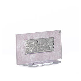 New born baby favour, image in silver and pink glass 11.5cm