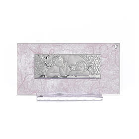 Lembrancinha Nascimento vidro cor-de-rosa/lilás h 11,5 cm