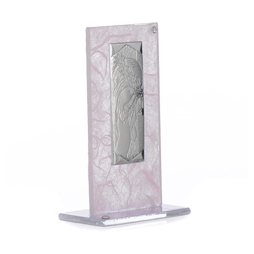 First Communion favour, Christ image in silver and pink glass 11.5cm 5