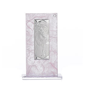Bomboniera Cristo vetro argento rosa-lilla h. 11,5 cm