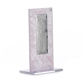 First Communion favour, Christ image in silver and pink glass 11.5cm
