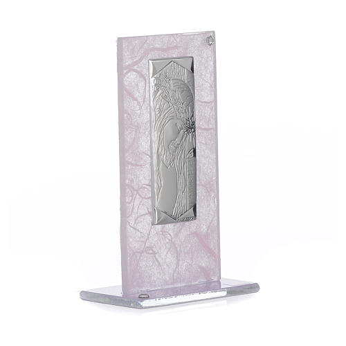 First Communion favour, Christ image in silver and pink glass 11.5cm 2
