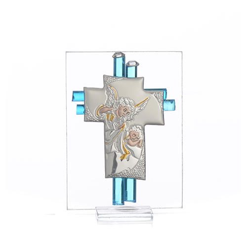 Bonbonnière Baptême Ange verre Murano aigue-marine h 8 cm 1
