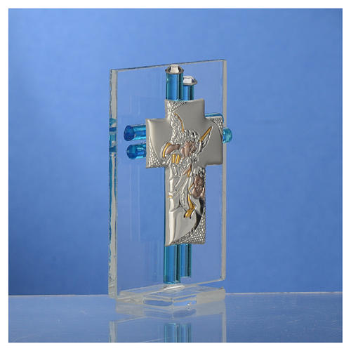 Bonbonnière Baptême Ange verre Murano aigue-marine h 8 cm 3