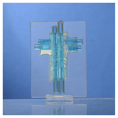 Bonbonnière Baptême Ange verre Murano aigue-marine h 8 cm 4
