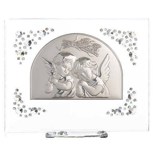 Christening picture with Angels, green crystal 4