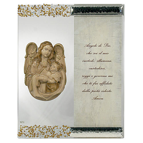 Picture with angel figurine in silver and crystal with prayer 1