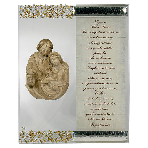 Picture with sculpture of Holy Family in silver and crystal with prayer 1