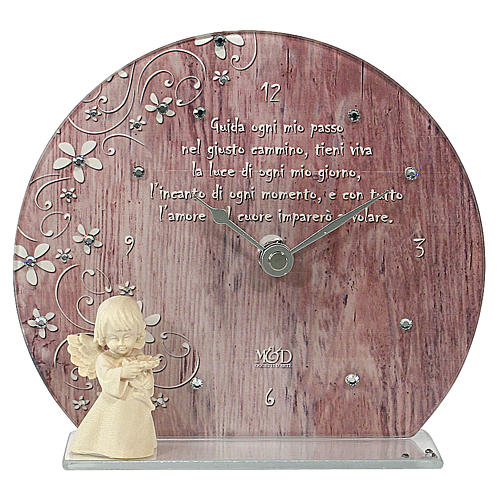 Favour, pink clock in wood and glass 1