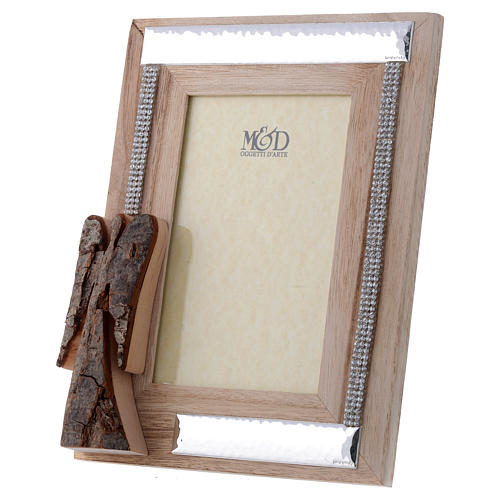 Porte-photo en bois argent et strass ange écorce 22x17 cm 2