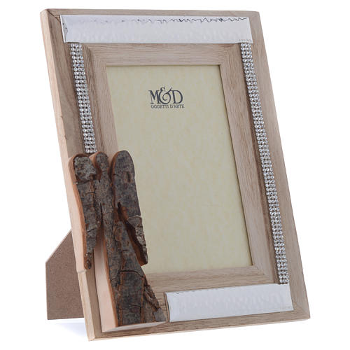 Porte-photo en bois argent et strass ange écorce 22x17 cm 3