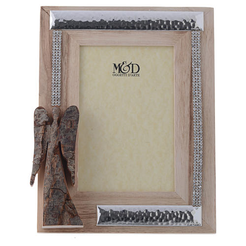 Frame with wood and silver in rhinestones with angel in bark 22x17cm 1