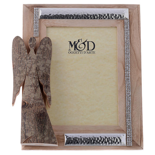 Frame with wood and silver in rhinestones with angel in bark 25x21cm 1
