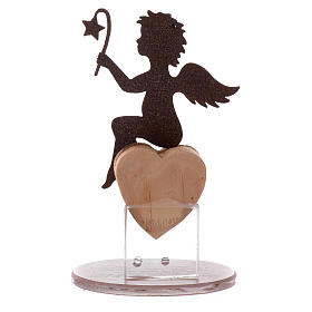 Ángel en metal base vidrio y frase 11,5 cm rosa s3