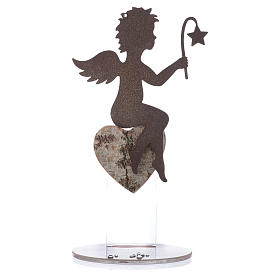Angel figure in metal with sentence and pink base 20cm